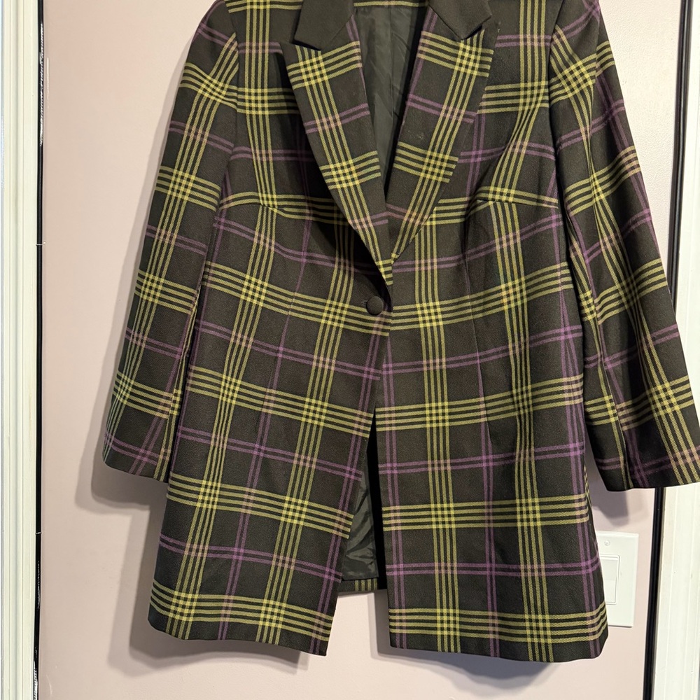 Plaid Blazer with Yellow and Purple Accents